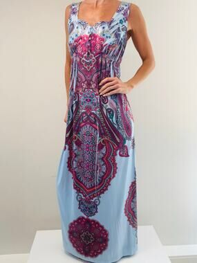 Vintage 1990s Maxi Dress Wearable Art Lightweight Silky Tribal Print Size M/L JL